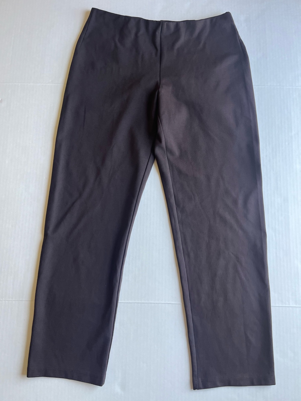 Eileen Fisher Brown Ponte Knit Pull On Elastic Waist Straight Leg Pants M